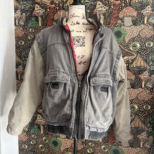 Vintage 80s Denim Bomber Jacket with Flannel Lining